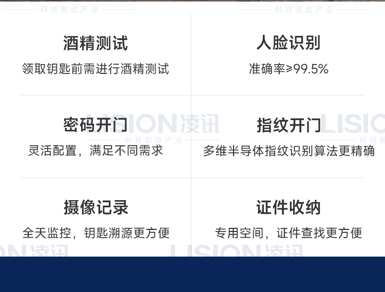 智能钥匙柜,RFID钥匙管理柜,车辆钥匙管理柜，凌讯装备云生态产品，更多保障部门扩展性更强！支持单柜钥匙管控、手机远程监控、单独后台管理、多种识别方法、日志记录查询、非法存取报警灯功能。